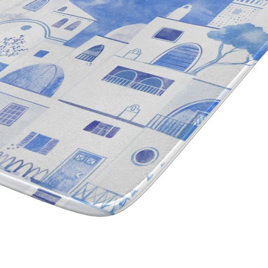 Santorini Griechische Insel Wasserfarbenwelt Schneidebrett (Ecke)