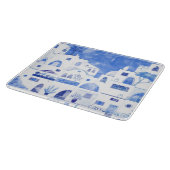 Santorini Griechische Insel Wasserfarbenwelt Schneidebrett (Ecke)