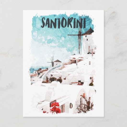 Santorini Griechische Inseln Wasserfarbenreise Postkarte (Vorderseite)