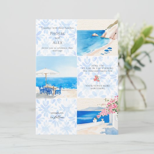 Santorini Griechischer Strand Einladung (Stehend Vorderseite)