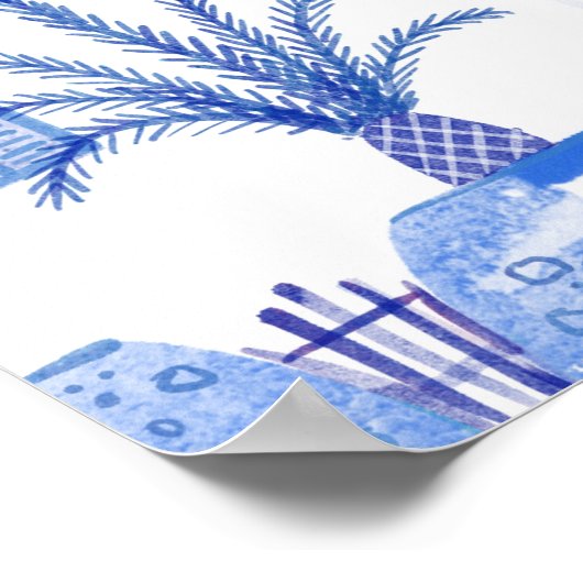 Santorini Griechischer Wasserfarben Personalisiert Poster (Ecke)