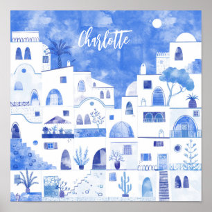 Santorini Griechisches Aquarell personalisiert Poster