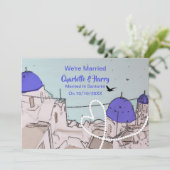 Santorini Griechisches Post Hochzeitsempfang Party Einladung (Stehend Vorderseite)