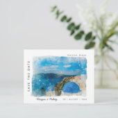 Santorini Grieß Sommer Save the Date Postkarte (Stehend Vorderseite)
