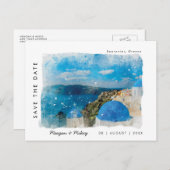 Santorini Grieß Sommer Save the Date Postkarte (Vorne/Hinten)