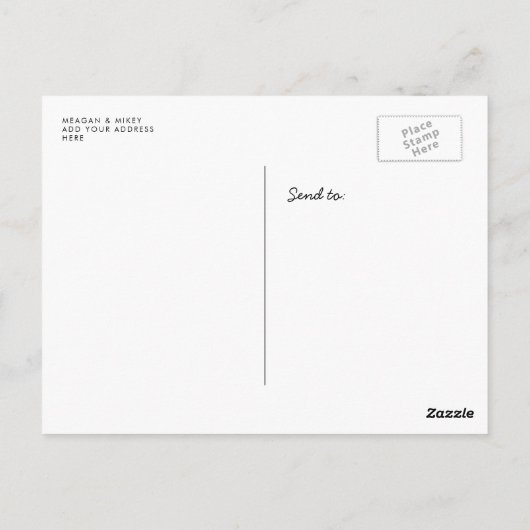 Santorini Grieß Sommer Save the Date Postkarte (Rückseite)