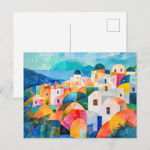 Santorini Hillside in Abstrakt Hues Feiertagspostkarte