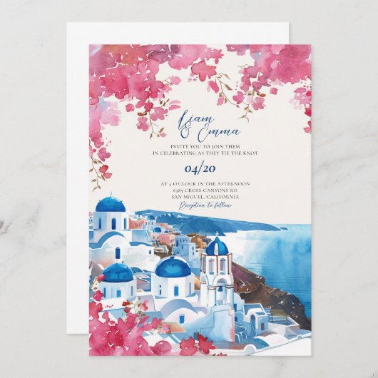 Santorini Hochzeit griechisch einladen Hochzeitszi Einladung (Vorne/Hinten)