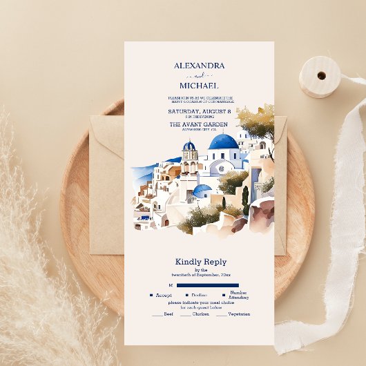 Santorini-Hochzeit in Urlaubsort All In One Einladung