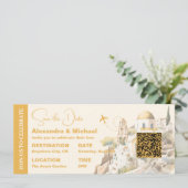 Santorini-Hochzeit in Urlaubsort Einladung (Stehend Vorderseite)