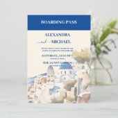 Santorini-Hochzeit in Urlaubsort Einladung (Stehend Vorderseite)