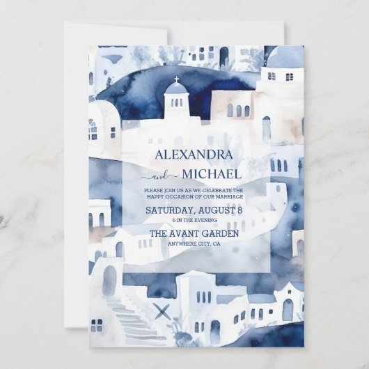 Santorini-Hochzeit in Urlaubsort Einladung (Vorderseite)