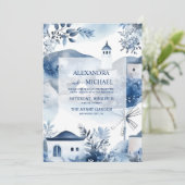 Santorini-Hochzeit in Urlaubsort Einladung (Stehend Vorderseite)