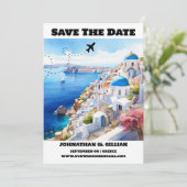 Santorini-Hochzeit in Urlaubsort Save the Date mod (Stehend Vorderseite)