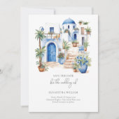 Santorini Hochzeit maßgeschneidertes Foto Einladung (Vorderseite)