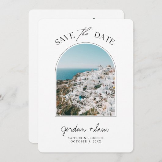 Santorini Hochzeit rette das Datum Einladung (Vorne/Hinten)