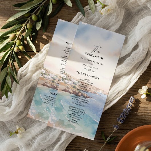 Santorini Hochzeitsprogramm Vorlage | Mittelmeer