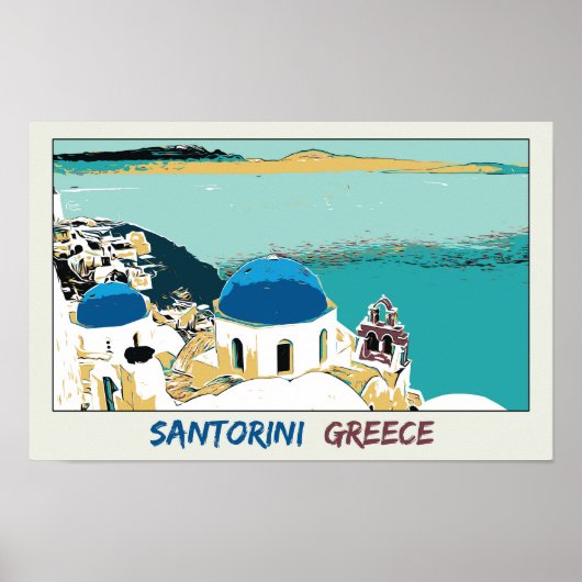 Santorini Illustration, Griechenland Postcard Poster (Vorne)