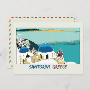 Santorini Illustration, Griechenland Postcard Postkarte