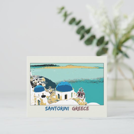 Santorini Illustration, Griechenland Postcard Postkarte (Stehend Vorderseite)