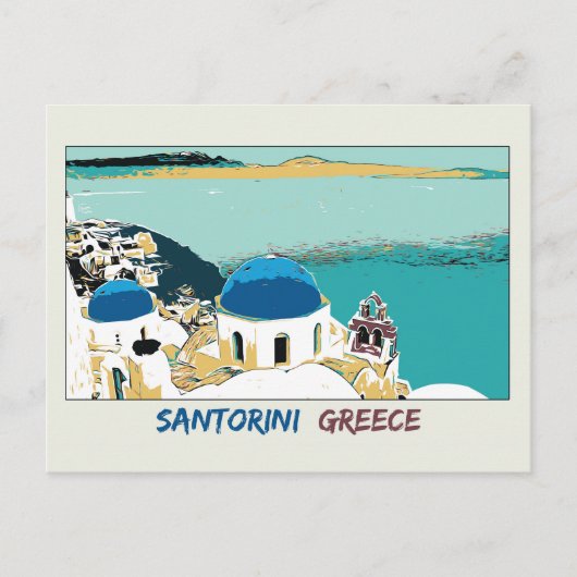 Santorini Illustration, Griechenland Postcard Postkarte (Vorderseite)