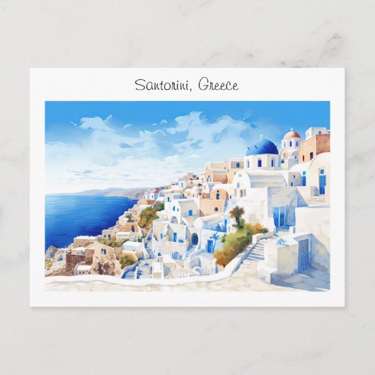 Santorini in Griechenland bemalt Postkarte (Vorderseite)