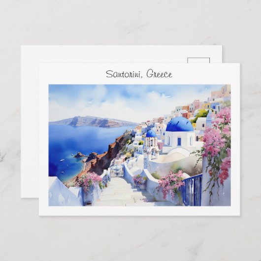 Santorini in Griechenland bemalt Postkarte (Vorne/Hinten)