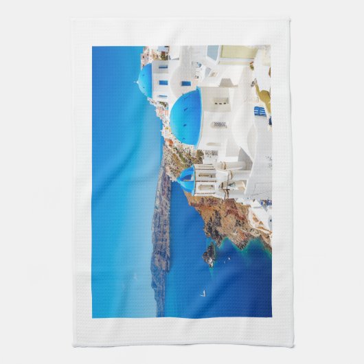 Santorini Insel - Kessel, Griechenland Geschirrtuch (Vertikal)