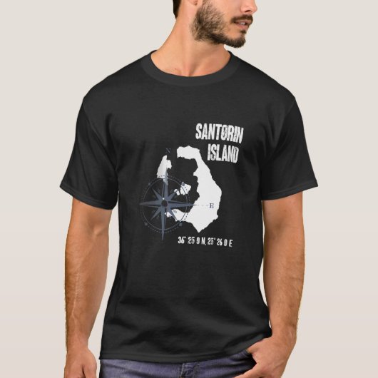 Santorini Island Mediterranean Sea Coordinates Map T-Shirt (Vorderseite)