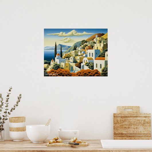 Santorini Island Ölgemälde Griechenland Reisen | A Poster (Küche)