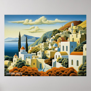 Santorini Island Ölgemälde Griechenland Reisen   A Poster