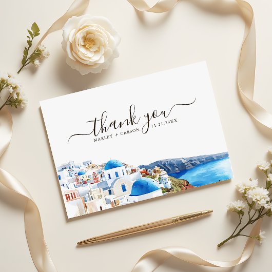 Santorini Island Watercolor Destination Wedding Dankeskarte