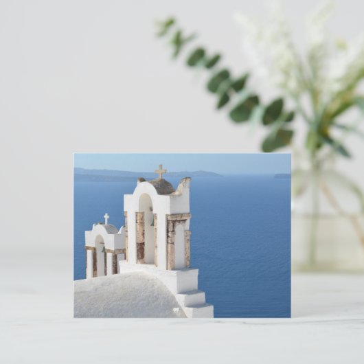 Santorini Kirche Aussicht Postkarte (Stehend Vorderseite)