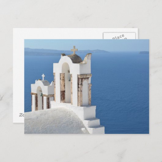 Santorini Kirche Aussicht Postkarte (Vorne/Hinten)