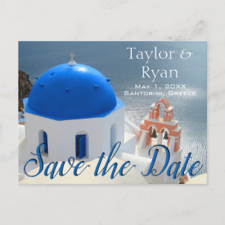 Santorini Kirche in der Nachmittagssonne. Einladungspostkarte