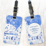 Santorini Monogram Aquarellfarben Kunst Gepäckanhänger<br><div class="desc">Blau-weiße Aquarellmalerei der Stadt Oia auf der schönen griechischen Insel Santorini,  um Ihre Reisetaschen von der Masse abheben zu lassen. Originelle Kunst von Nic Squirrell. Ändern Sie das Monogramm zuerst auf der Vorderseite und die Details auf der Rückseite,  um zu personalisieren.</div>