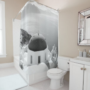 Santorini Oia Bliss Black & White #2 #wall #decor  Duschvorhang