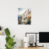 Santorini Oia Griechenland Aquarell Art Print Post Poster (Heimbüro)