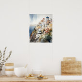 Santorini Oia Griechenland Aquarell Art Print Post Poster (Küche)