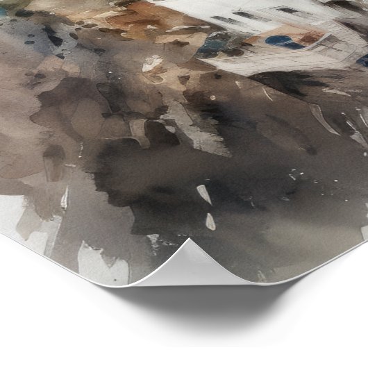 Santorini Oia Griechenland Aquarell Art Print Post Poster (Ecke)