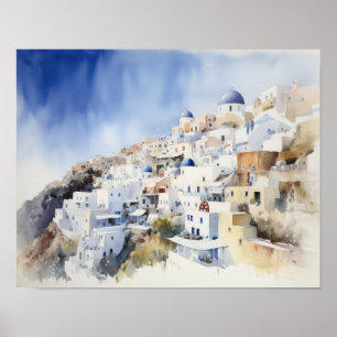 Santorini Oia Griechenland Aquarell Art Print Post Poster