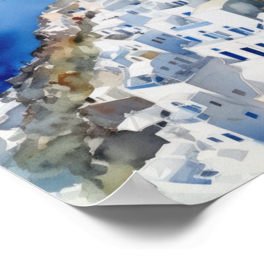 Santorini Oia Griechenland Aquarell Art Print Post Poster (Ecke)