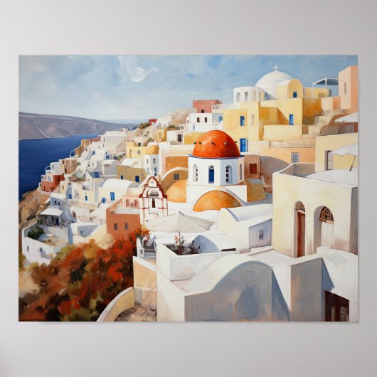 Santorini Oia Griechenland Malerei Art Print Poste Poster (Vorne)