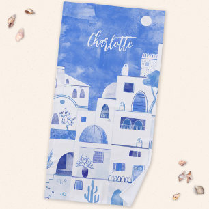 Santorini Oia Griechische Insel Wasserfarbe Person Strandtuch