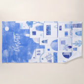 Santorini Oia Griechische Insel Wasserfarbe Person Strandtuch (Vorderseite)