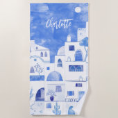 Santorini Oia Griechische Insel Wasserfarbe Person Strandtuch (Vorderseite)