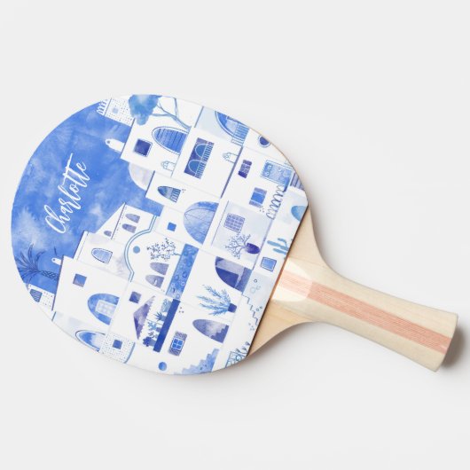 Santorini Oia Griechische Insel Wasserfarbe Person Tischtennis Schläger (Seitenansicht)