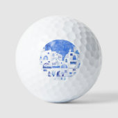 Santorini Oia Griechische Insel Wasserfarbenwelt Golfball (Vorderseite)