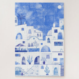 Santorini Oia Griechische Insel Wasserfarbenwelt Puzzle