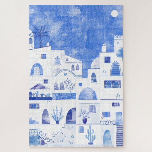 Santorini Oia Griechische Insel Wasserfarbenwelt Puzzle (Vertikal)